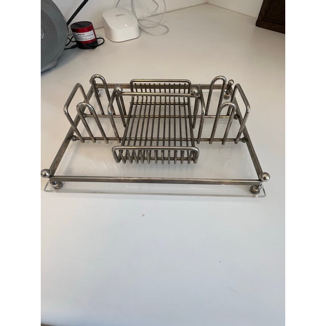 Boho Chic Vintage Chrome & Glass Stationary Holder For Sale - Image 3 of 7