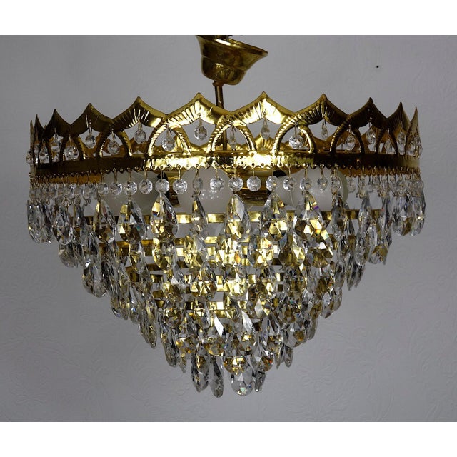 Gold Vintage Gilded Metal and Crystal Chandelier, 1990s For Sale - Image 8 of 11