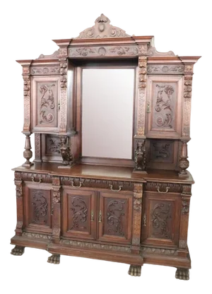 Large 19th Century Carved Walnut Sideboard