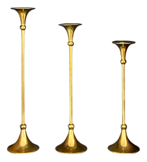 Brass Trumpet Candlesticks, 1960s, Set of 3