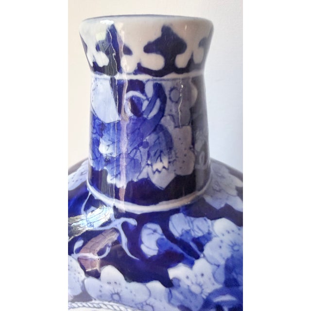 Classic Blue and White Porcelain Round Vase Intricate Hand-Painted For Sale - Image 4 of 11