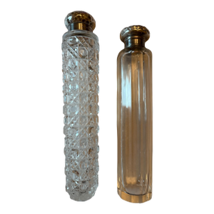 Pair of Rare 19th Century Glass Lay Down Perfume Bottles With Sterling Tops