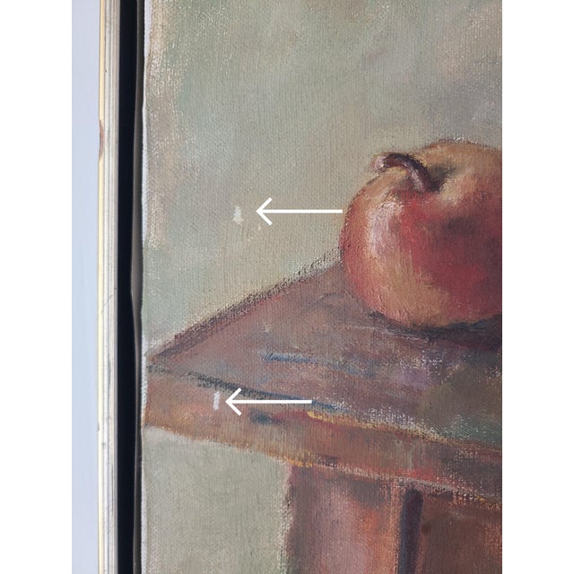 Vintage Moody Still-Life Oil Painting Apples & Pears on a Farmhouse Table- For Sale - Image 13 of 14