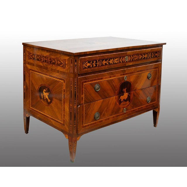 Antique Louis XVI Lombard Chest of Drawers in Precious Woods, 18th Century For Sale - Image 10 of 10