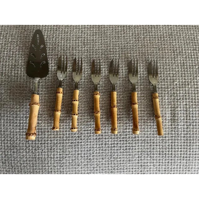 Faux Bamboo Dessert Service, Set of 7 For Sale - Image 5 of 5