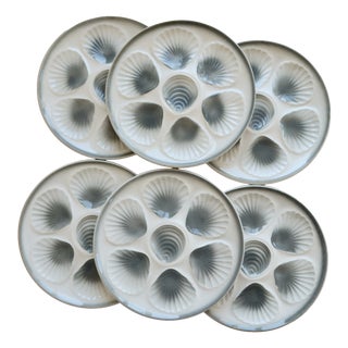 Vintage Oyster Plates in Blue-Grey Gradient Earthenware from Moulin Des Loups, 1970s, Set of 6 For Sale
