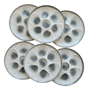 Vintage Oyster Plates in Blue-Grey Gradient Earthenware from Moulin Des Loups, 1970s, Set of 6
