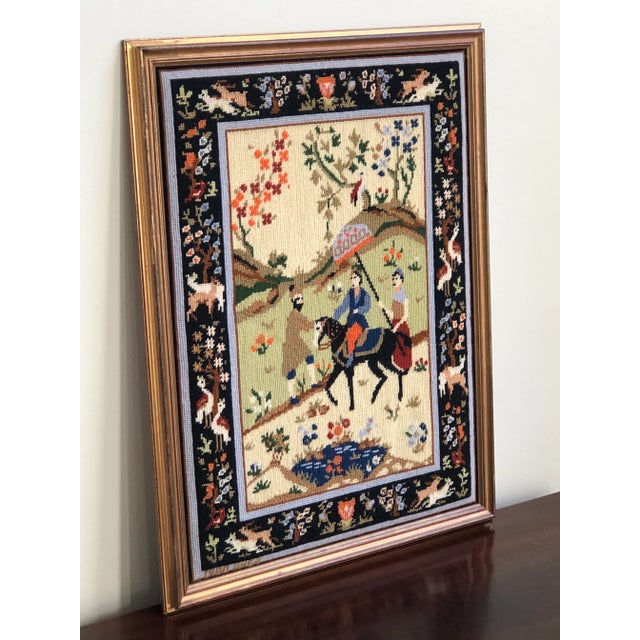Traditional 1980 Vintage Persian Tapestry Needlepoint —- Framed For Sale - Image 3 of 11