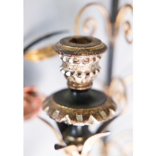 Romantic Vintage Italian Gilt Tole & Red Roses Candle Wall Sconce For Sale In Houston - Image 6 of 9