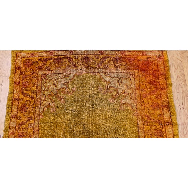 Textile Antique Turkish Oushak Area Rug, Hand-Knotted Wool, Chartreuse, 1900s, 4' x 6' For Sale - Image 7 of 14