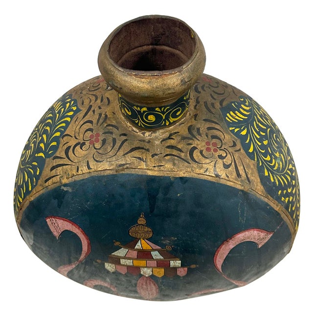 Green Mid 20th Century Vintage Mughal Metal Water Vessel From Rajasthan India For Sale - Image 8 of 10