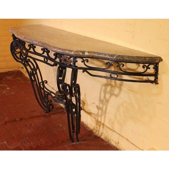 Large 19th Century Console in Wrought Iron and Marble For Sale - Image 6 of 17