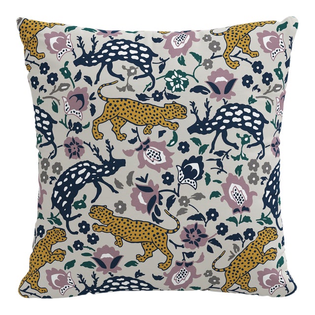20" Decorative Pillow with Welt in Leopard Mustard Plum For Sale