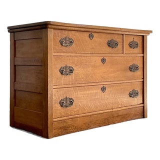 Vintage 1860s Oak Chest of Drawers With Hidden Drawer For Sale