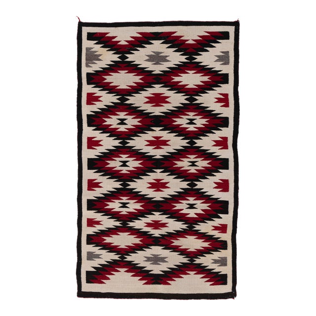 Vintage Circa 1950 Ivory Navajo Style Hand Woven Rug, 3ft 7in X 6ft 1in For Sale