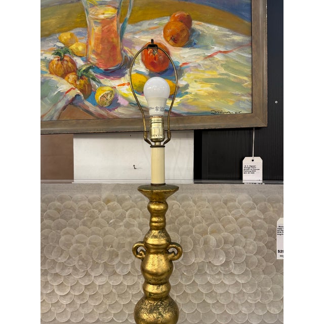 Ceramic Gilded Balustrade Table Lamp, Vintage For Sale - Image 7 of 12