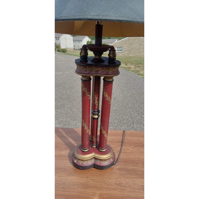 Chinese Vintage Chinese Red & Gold Pillar Lamp With Classic Design For Sale - Image 3 of 12