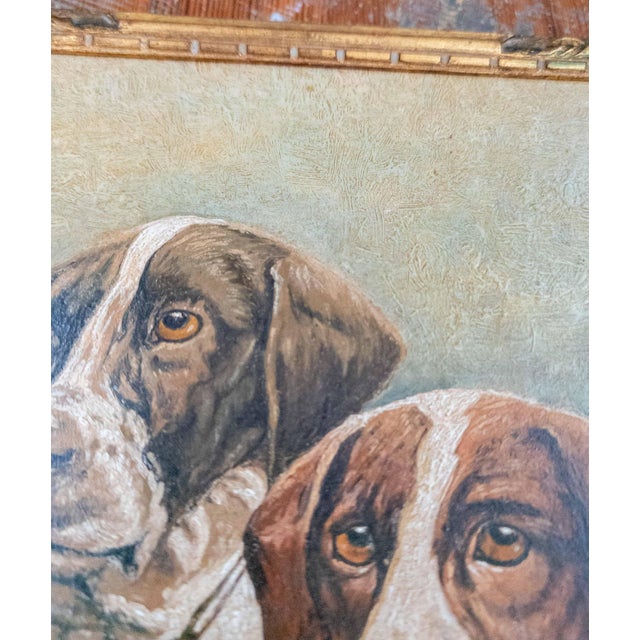 Antique White 20th Century American Oil on Wood Panel Painting of Two Pointer Hunting Dogs For Sale - Image 8 of 11