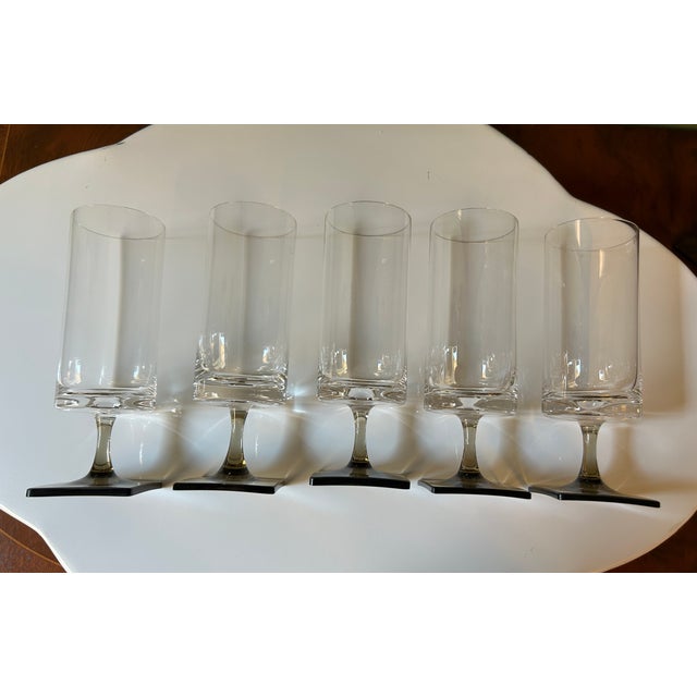 Contemporary Smoke Berlin Linea Smoke Stem Flutes in Lead Crystal & Square Base by Rosenthal for George Butler Jensen, Set of 8 For Sale - Image 3 of 6