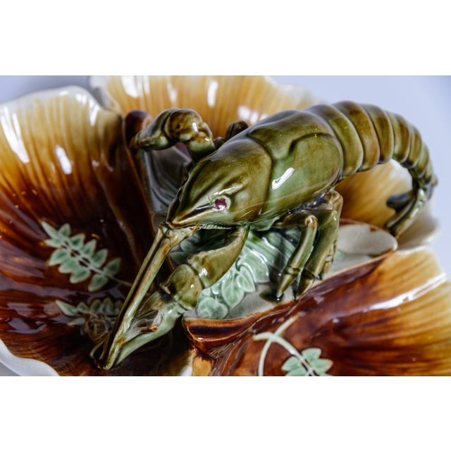 Rare 19th-Century Choisy-Le-Roi French Majolica Barbotine Lobster Triform Centerpiece Bowl For Sale - Image 4 of 7