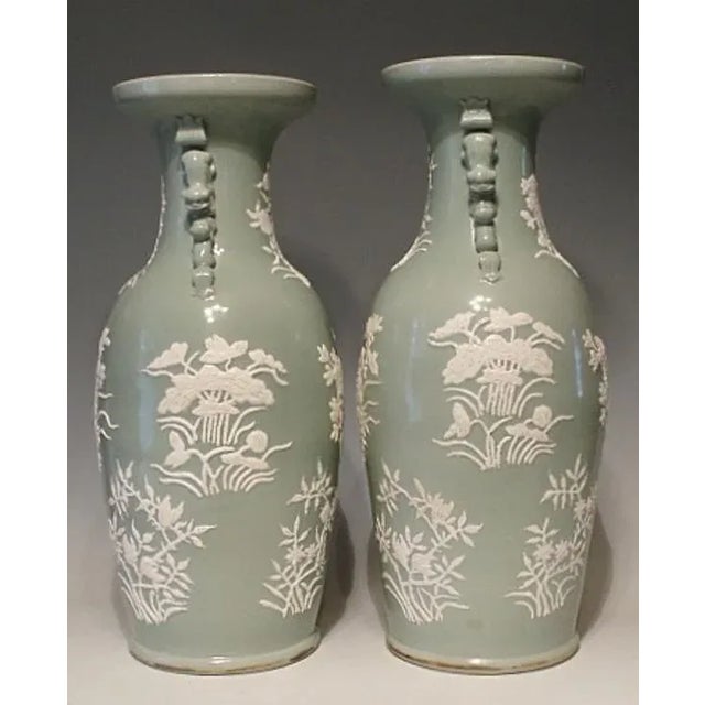 Late 19th Century Late 19th C Chinese Celadon and White Floor Vases - a Pair For Sale - Image 5 of 13