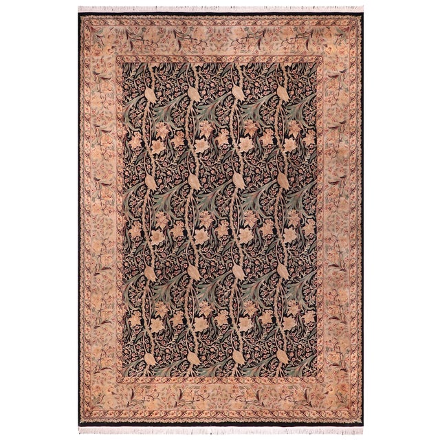 Shabby Chic 1990's Daffodils Pak-Persian Black/Tan Wool Rug - 9'0'' X 12'1'' For Sale - Image 9 of 9
