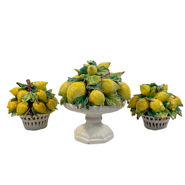 Ceramic Vintage Petite Italian Majolica Lemon Topiary Set of Three For Sale - Image 7 of 8