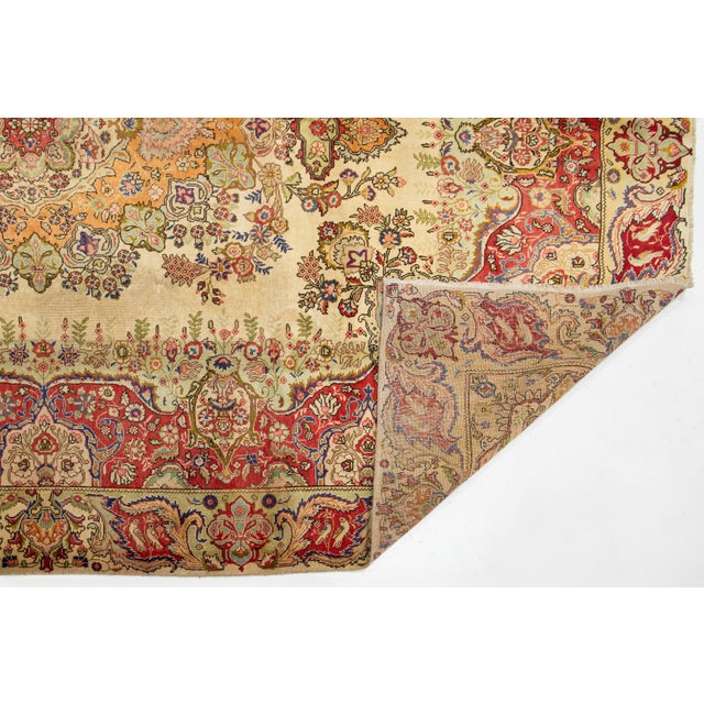 Vintage 1930s Tan Handcrafted Persian Wool Rug With Rosette Motif For Sale - Image 4 of 10