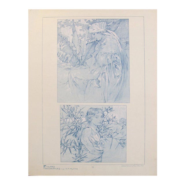 1902 Original Vintage French Art Nouveau Illustration - Figures Decoratives - A. Mucha For Sale