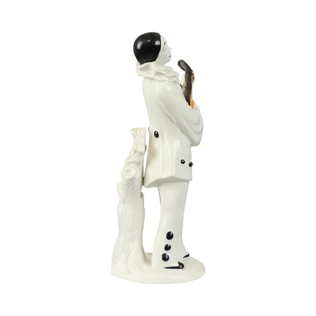 White Vintage Ceramic Pierrot Statue with Lute, France, 1960s For Sale - Image 8 of 14