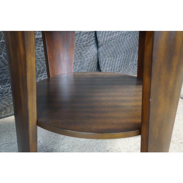 Late 20th Century 2 Hammary Acacia Round Modern Tiered End Tables Nightstands Sunburst Top Pair For Sale - Image 9 of 18