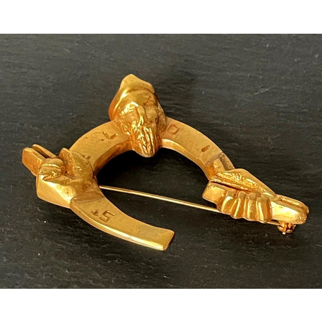 Line Vautrin French Art Bronze Brooch St Eloi by Line Vautrin For Sale - Image 4 of 12