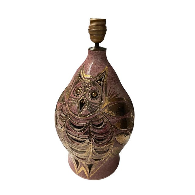 Gold Vintage Studio Pottery Ceramic Lamp by Georges Pelletier, 1970s For Sale - Image 8 of 10