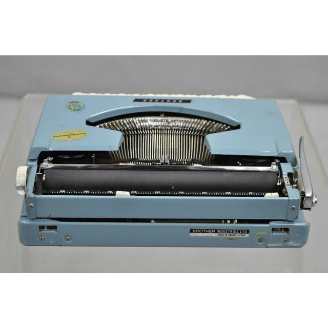 Vintage Brother Webster Xl-747 Portable Typewriter Baby Blue With Metal Case For Sale - Image 11 of 12