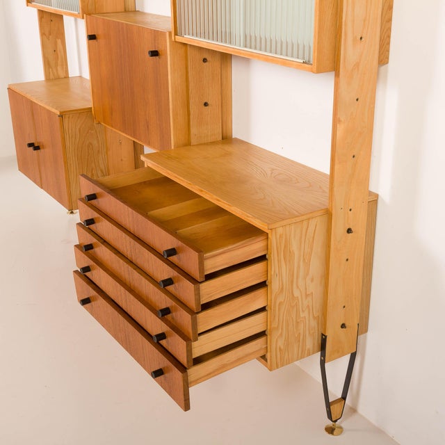 Mid-Century Floor to Celling Wall Unit in Teak and Ash, Czechoslovakia, 1960s For Sale - Image 9 of 18