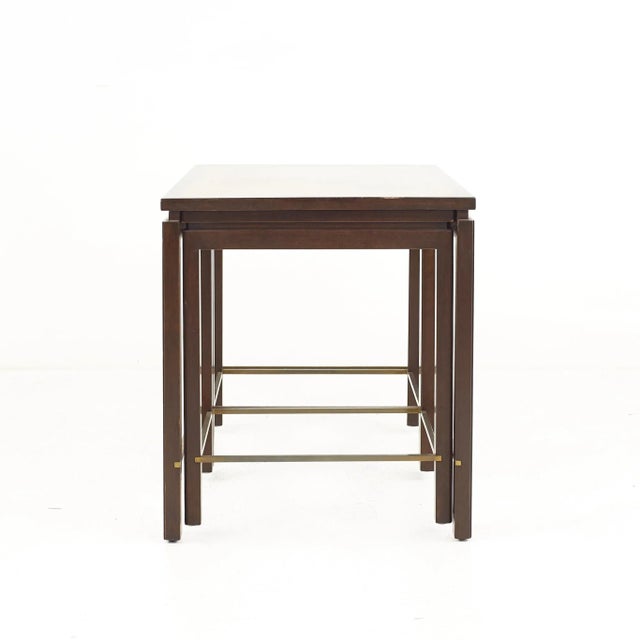 Dunbar Furniture Edward Wormley for Dunbar Mid Century Brass and Mahogany Nesting Table Set For Sale - Image 4 of 11