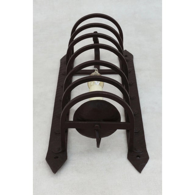 French Wrought Iron Caged Wall Light Sconce, 1900s For Sale - Image 7 of 9