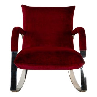 Red Highland Fabric Armchair with Stool from Bretz For Sale
