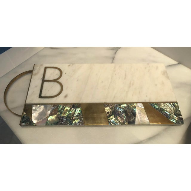 Green Anthropology Marble Mother of Pearl Monogram Cheese Board For Sale - Image 8 of 9