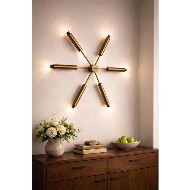 Italian Brass Ceiling Light with Six Rays, 1950 For Sale - Image 10 of 12