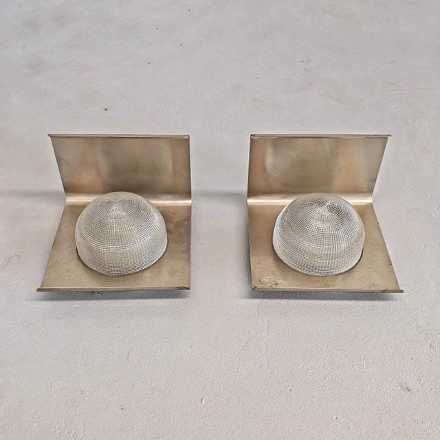 Wall Lamps in Nickel-Plated Metal Sheet and Glass, 1960s, Set of 2 For Sale - Image 4 of 16