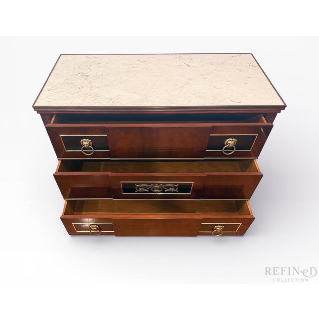1981s John Widdicomb Grand Rapids Marble Top Regency Chest With Brass Lion Pulls For Sale - Image 10 of 18
