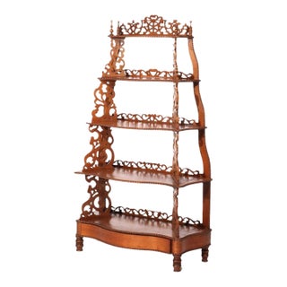Antique Walnut Filigree Five-Shelf Etagere With Drawer C1880 For Sale