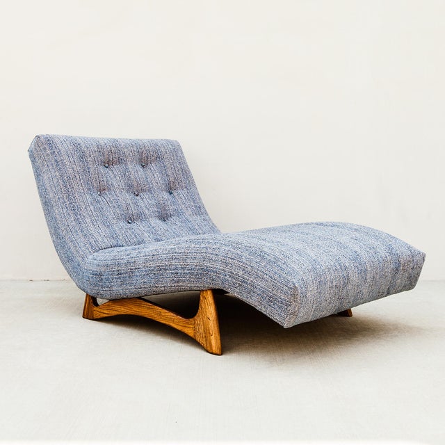 A sublimely comfortable 1960s Adrian Pearsall wave chaise lounge or daybed with solid oak base and tufted chenille...
