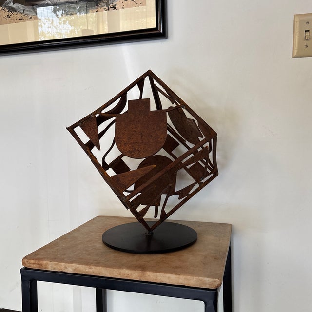 Metal Modernist Geometric Scrap Metal Welded Sculpture For Sale - Image 7 of 7