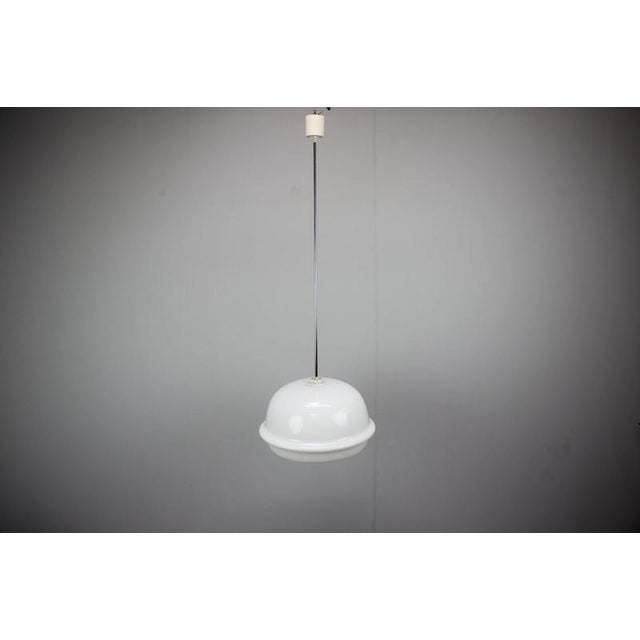 Glass Czechoslovakian Space Age Pendant Lamp in Opaline Milk Glass, 1970s For Sale - Image 7 of 10