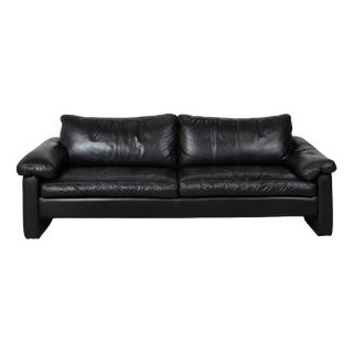 Black Leather Conseta Four-Seater Sofa from Cor For Sale