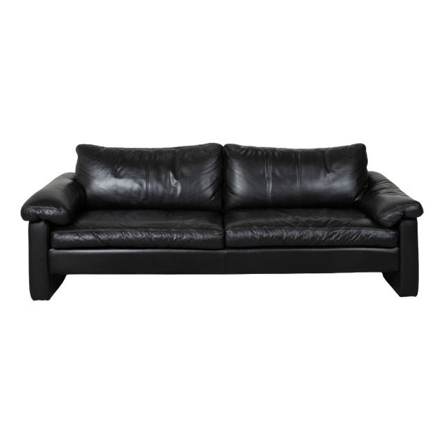 Black Leather Conseta Four-Seater Sofa from Cor For Sale