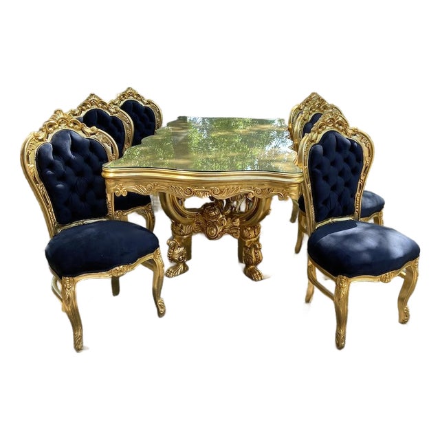 1980 Italian Artisan Baroque Gold Beech Dining Set-7 Pc For Sale