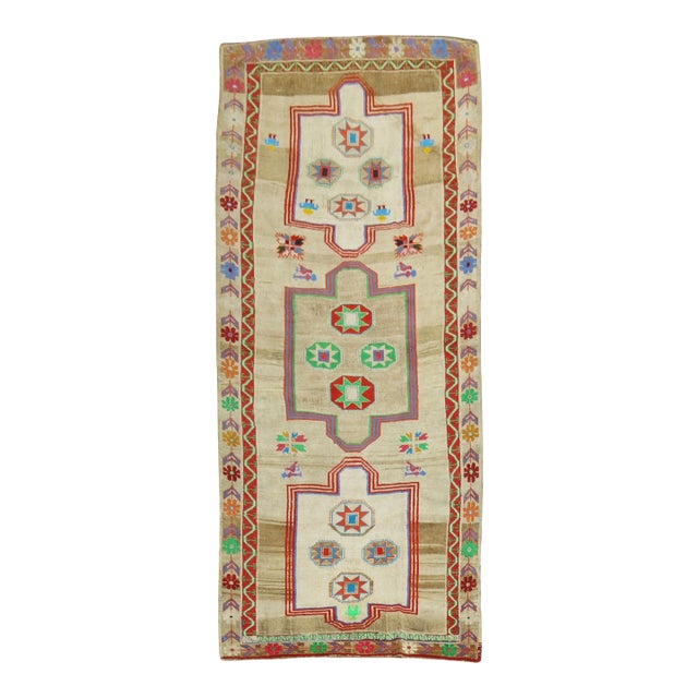 Zabihi Collection Wide Vintage Colorful Turkish Runner For Sale